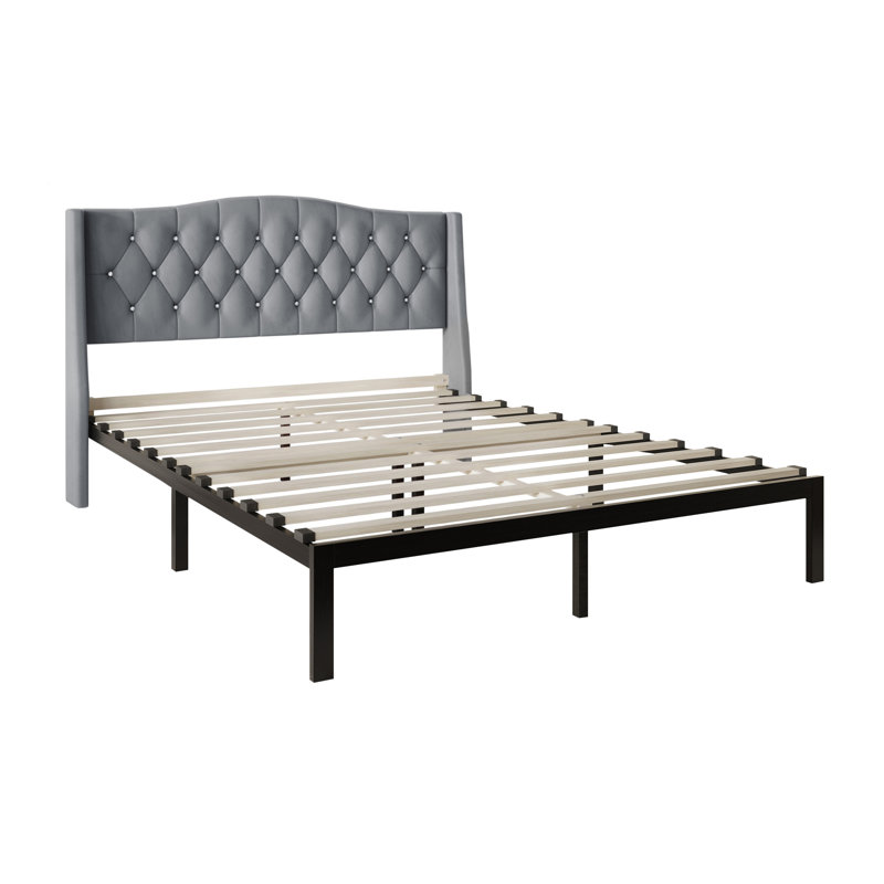 Dwayn Upholstered Wingback Bed, Full/Double, Light Gray