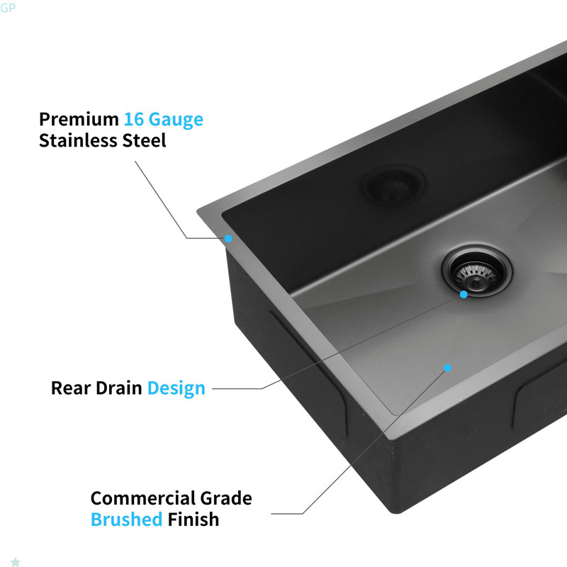 33X19x10"Undermount Single Bowl Stainless Steel Kitchen Sink, Black
