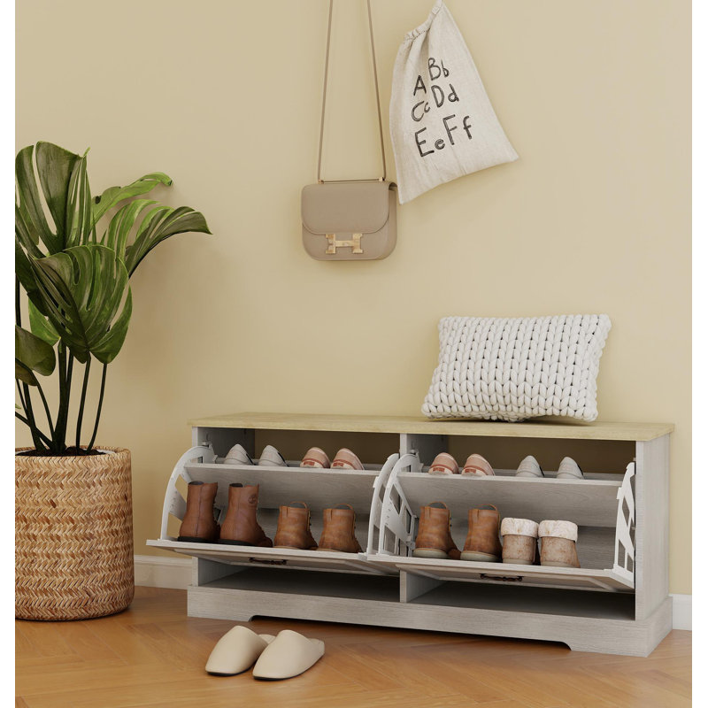 Shoe Storage Bench With 2 Flip Drawers And Adjustable Shelf For Entryway, Hallway, Bedroom, 17.71" H x 41.33" W x 11.81" D