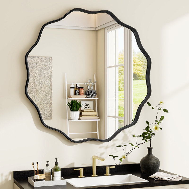 Miroir décoratif mural rond, Noir, 30 po x 30 po