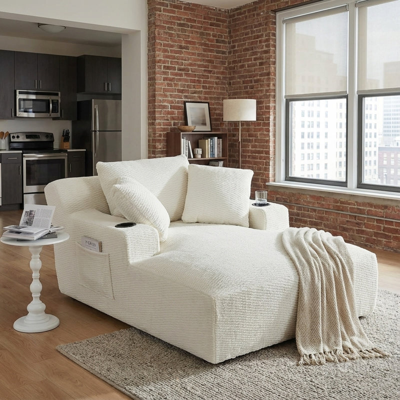 Boneless Oversized Chaise Lounge Chair - Upholstered Couch Cloud Boneless Chair,Deep Seat Sleeper Sofa with Cup Holders and Side Pockets,Comfy Reading Chair for Living Room