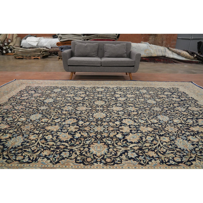 Tapis bleu à motif floral 10 x 13