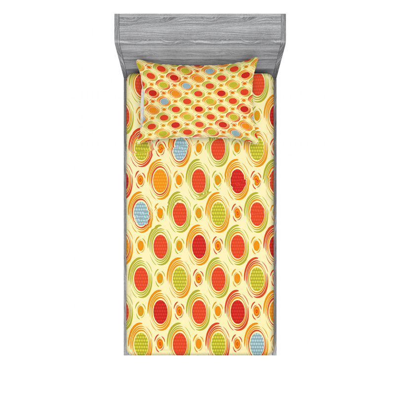 Microfiber Sheet Set, Twin Sheet Set with Fitted Sheet, Big Little Circles Diagonal Geometric