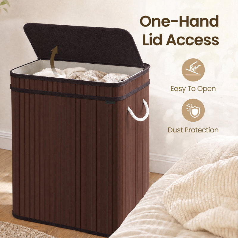 Bamboo Laundry Basket, Brown, 24.4" H x 22" W x 13.8" D