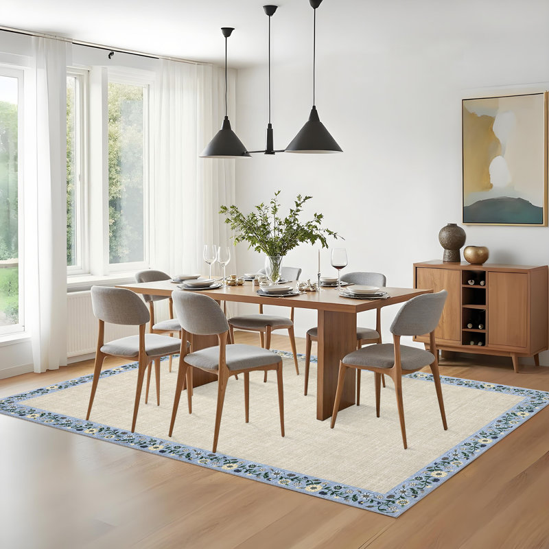 Tapis lavable 9 x 12 po - Tapis à poils courts, doux, antidérapant, à bords floraux, résistant aux taches et pliable pour la vie, le lit, la salle à manger, beige - 9 x 12 pi