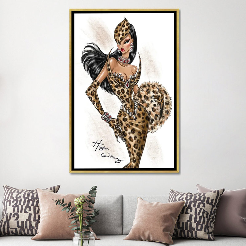 Here Kitty - Wall Art Print - Framed Canvas, Floater Framed Print Canvas without Mat, 60" H x 40" W, Gold