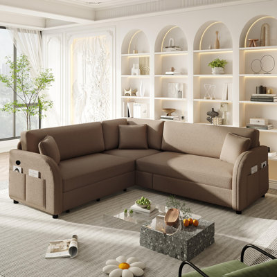 Canapé-lit en forme de L de 85,1 po avec lit escamotable, canapé-lit convertible surdimensionné avec poche latérale et port USB, canapé modulaire rembourré Teddy, pour salon, appartement, bureau