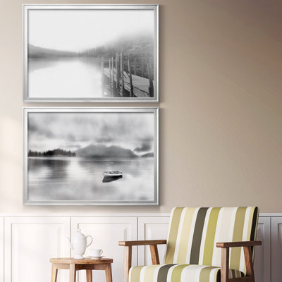 «Mist On The Docks», ensemble de 2 reproductions d'art sur toile encadrées