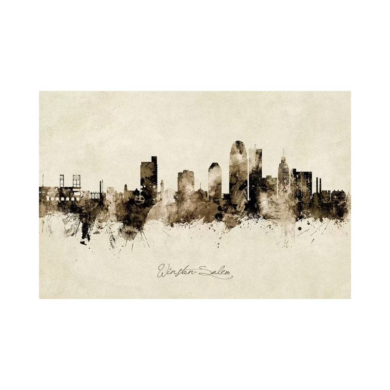 «Winston Salem Skyline Vintage» par Michael Tompsett, impression sur toile tendue, H 18 po x l 26 po x P 1,5 po