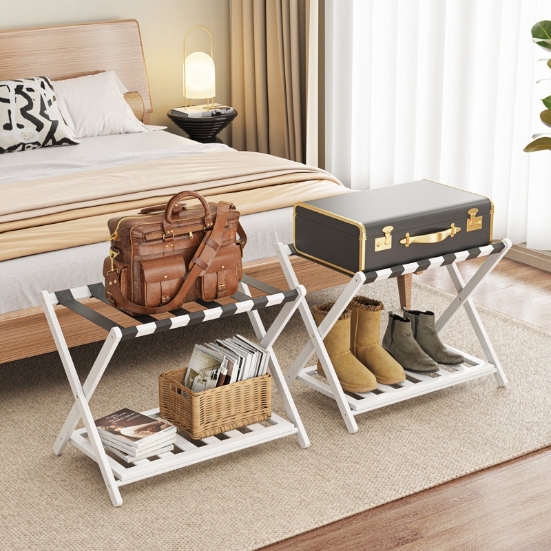 44cm W Bamboo / Rattan Luggage Rack, White