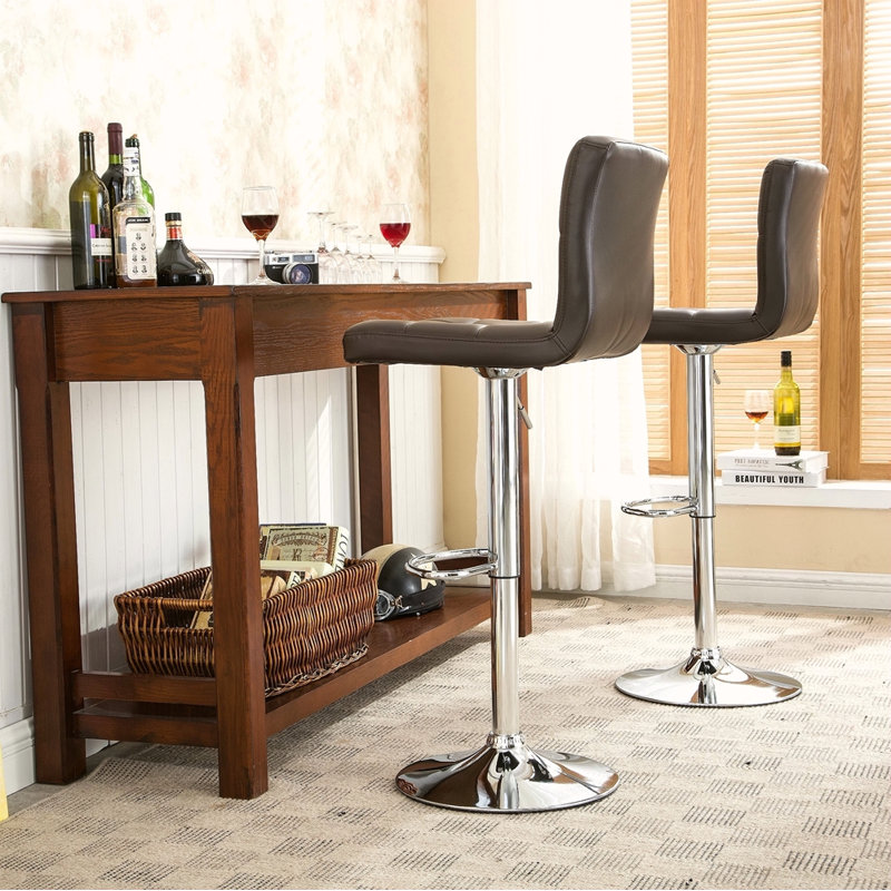 Tabouret de bar pivotant réglable en similicuir, ensemble de 2, Brun