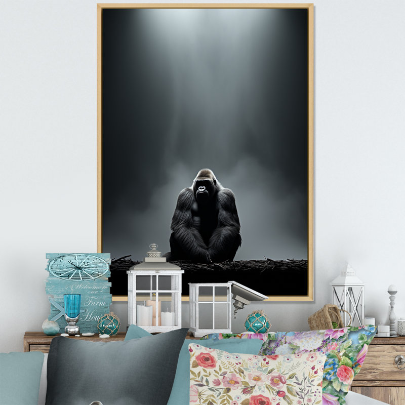 Gorille solitude, reproduction d'art sur toile, Cadre naturel flottant, H 32 po x l 24 po x P 1 po