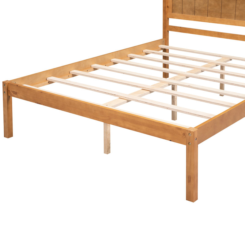 Tête de lit avec structure de lit plateforme complète - support en lattes de bois, sans sommier, chêne et finition solide