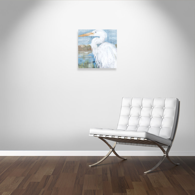 White Heron " Heron " Painting Print, 24' H x 24" W x 1.38" D