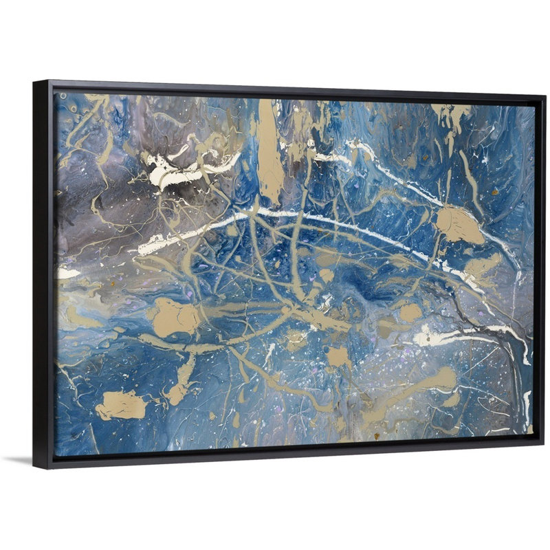 « plongez », peinture sur toile, H 13,7 po x l 19,7 po x P 1,75 po, Cadre flottant noir