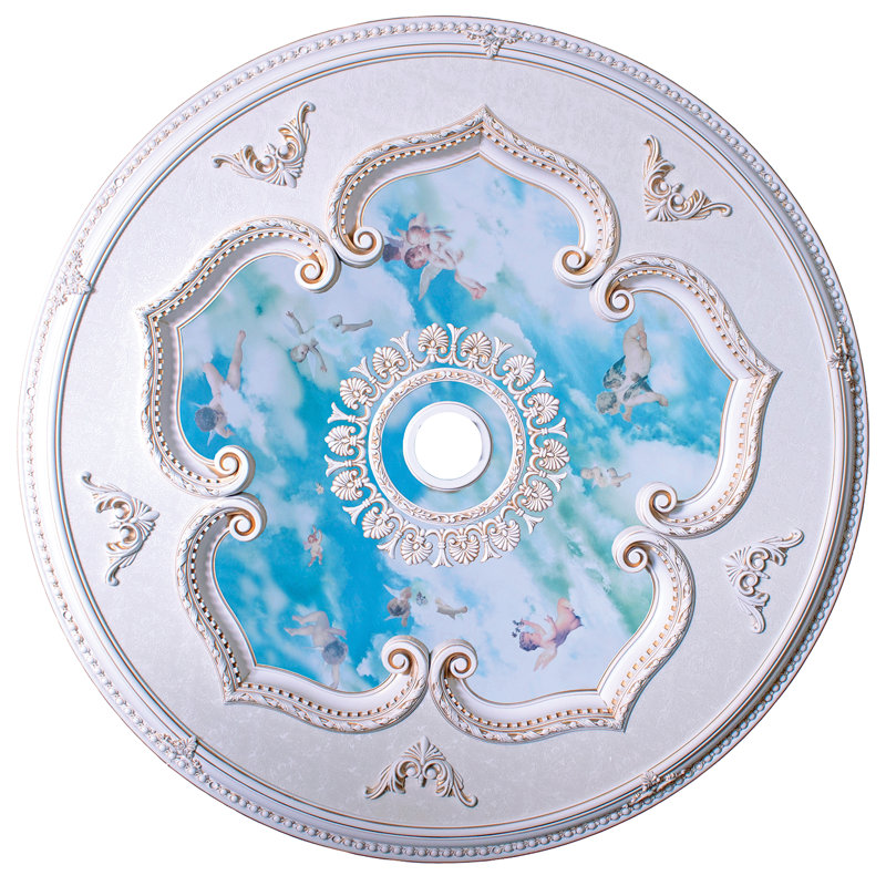Angel Round Ceiling Medallion, 2.5" H x 34" W x 34" D