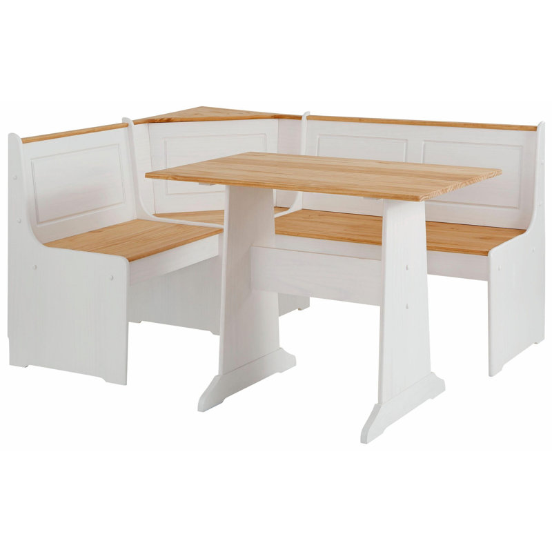 Vigga Solid Wood Corner Bench and Table Set, White