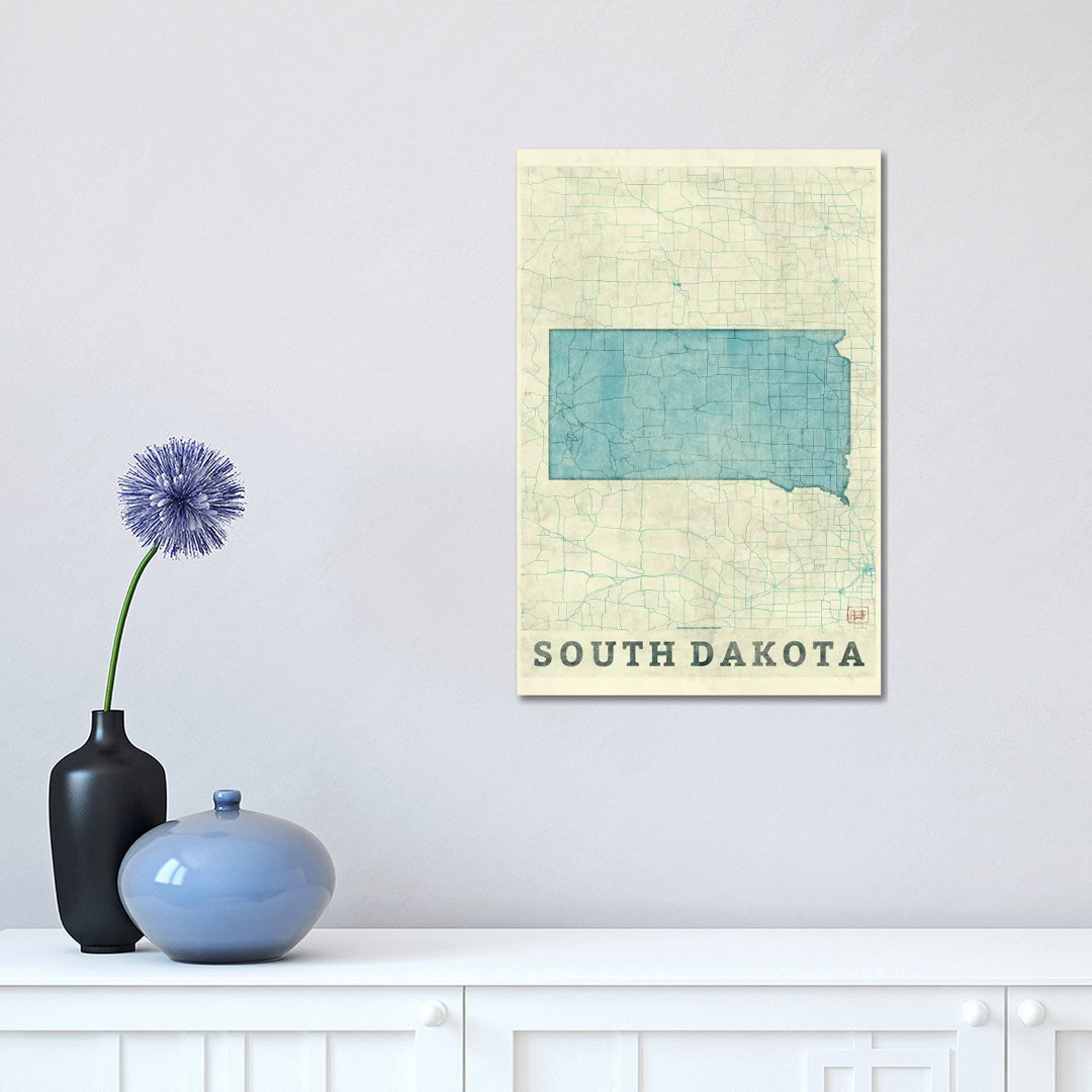 South Dakota Map by Hubert Roguski - Wrapped Canvas Print