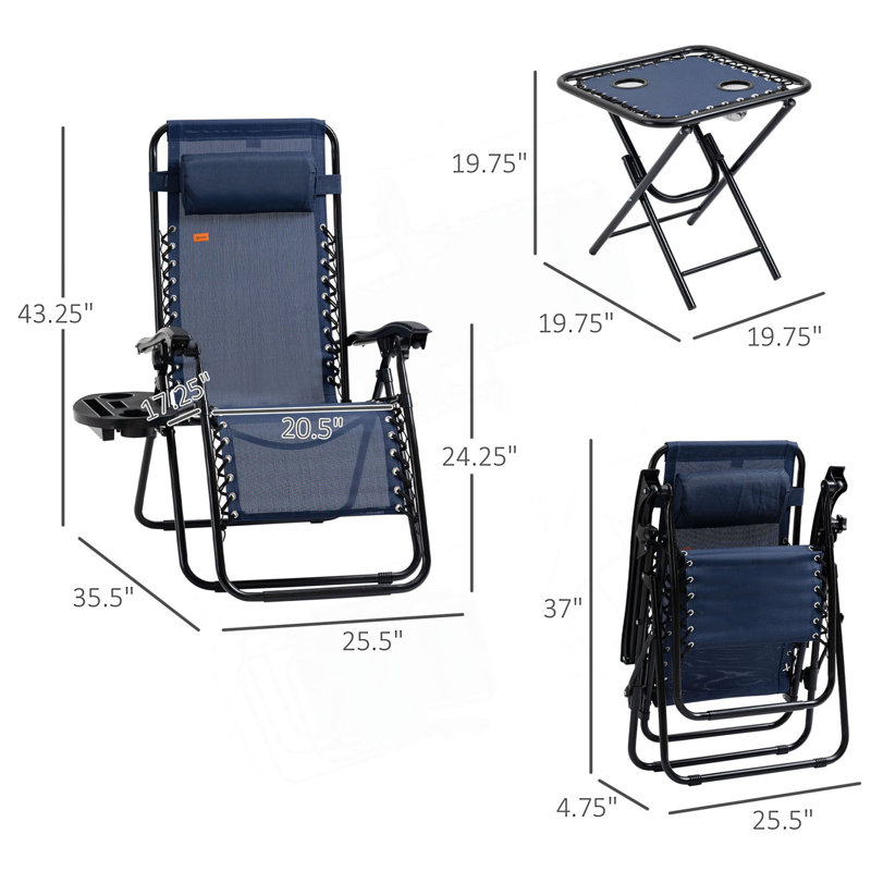 Ensemble de chaise à gravité zéro avec table d'appoint et chaise longue de piscine Outsunny
