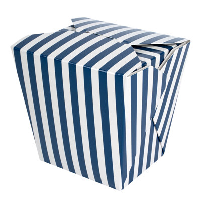 Restaurantware-Bio Tek 4 x 3.5 x 4 Inch Food Containers, 200 Noodle Takeaway Boxes - Disposable, Striped, Blue And White Paper 26 Ounce Take Out Boxes, Square, For Hot Or Cold Foods
