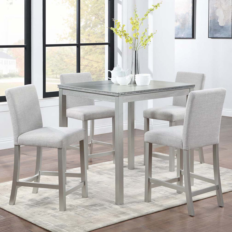 Ensemble de table 5 pièces à hauteur de comptoir, Gris argenté, Beige, Gris argenté