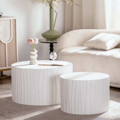 Nesting Coffee Table Set Of 2 Round Wooden Coffee Tables Circle Modern Table For Living Room Bedroom Accent End Side Table