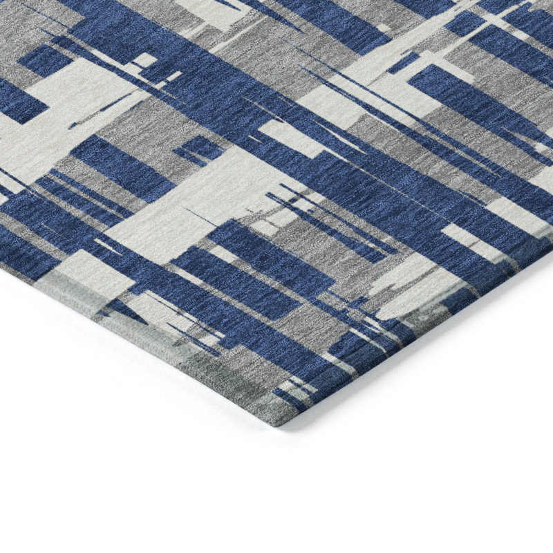 Machine Washable Indoor/Outdoor Chantille Navy Rug, Rectangle 9' x 12'