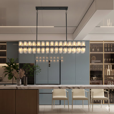 Lustre rectangulaire luxueux en cristal, structure en métal noir avec cristaux K9 pour le salon et la salle à manger