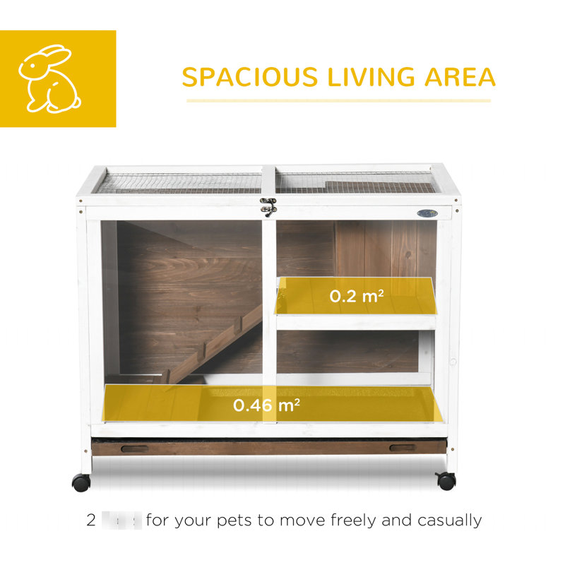 Cage en bois avec roulettes, bureau et table d'appoint