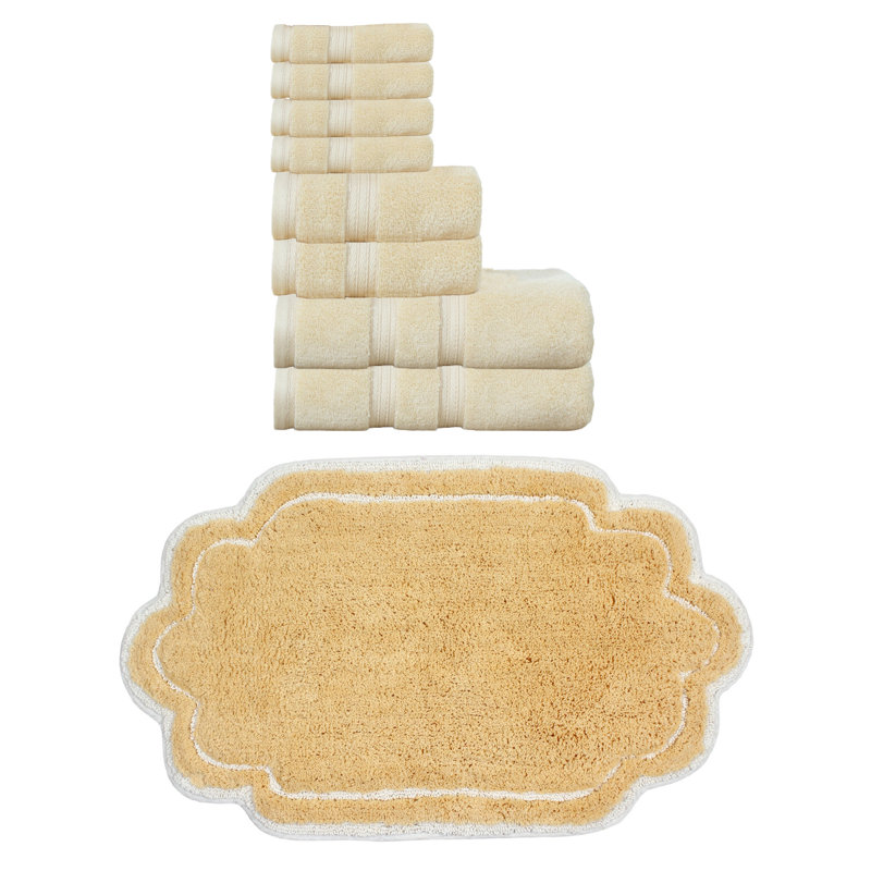 Ensemble de serviettes 100% coton et tapis de bain 21 x 34 po Talbert Collection, Jaune, Ensemble de serviettes 9 pièces