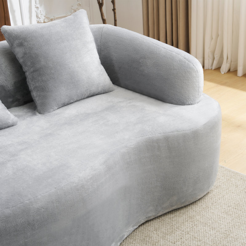 Canapé modulaire en L à compression complète avec méridienne incurvée, canapé en chenille gris modulaire, haute densité pour le salon en appartement