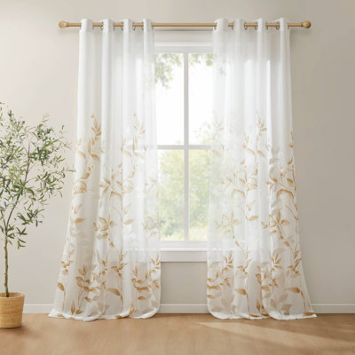 Cecily Floral Printed Burnout Sheer Grommet Single Curtain Panel
