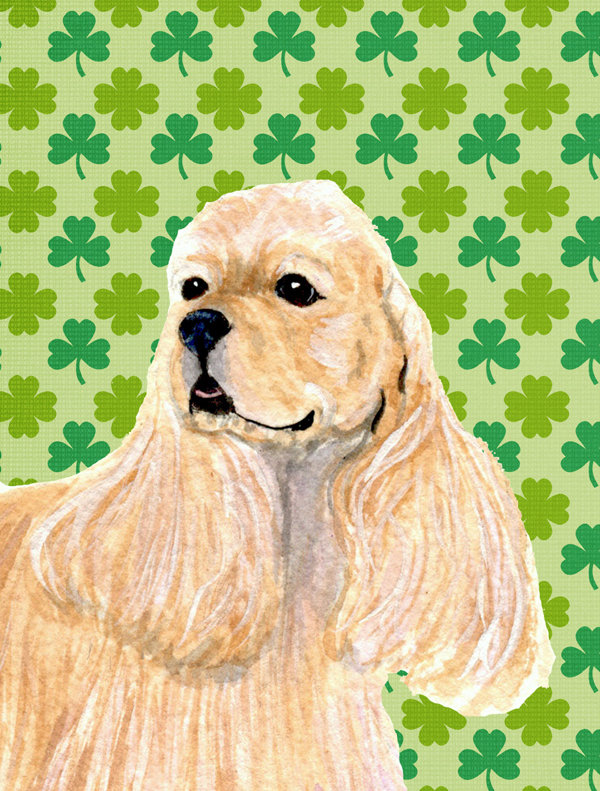 Drapeau de jardin à 2 côtés st. patrick day trèfle, Épagneul cocker (beige)