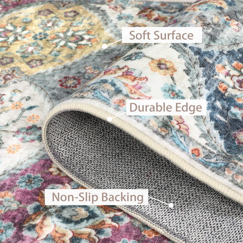 Seyran Area Rug with Non-Slip Backing, Runner 2' x 6'