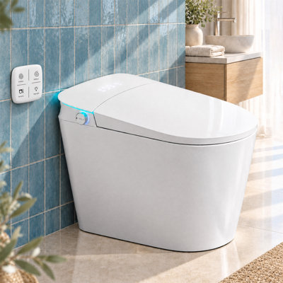 Smart Toilet with Heated Seat, 1.27 GPF Auto Dual Flush & Slow-Close Seat, Night Light, Remote Control, Full&Half Flush, One-Piece Toilet