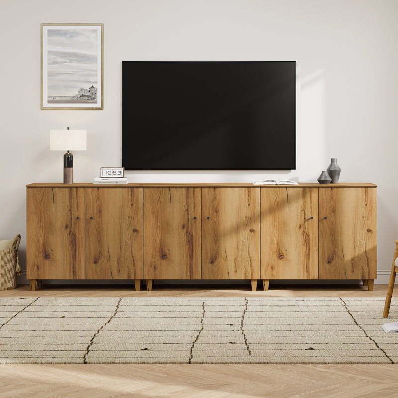 3-In-1 Wood TV Stand Cabinet For Tvs Up To 100+ Inches, 106", Oak Wood