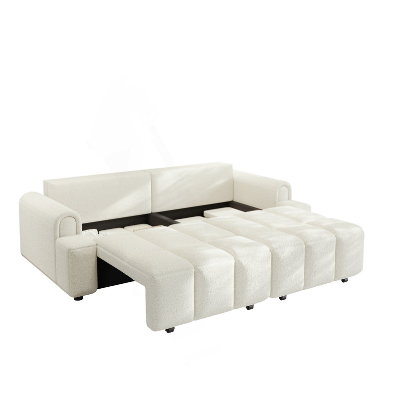 Canapé-lit convertible 90,2 pouces 4 places, Beige+White Teddy