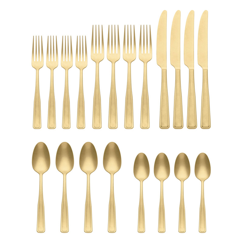 Oneida Reid Satin 20 Piece Flatware Set, Gold