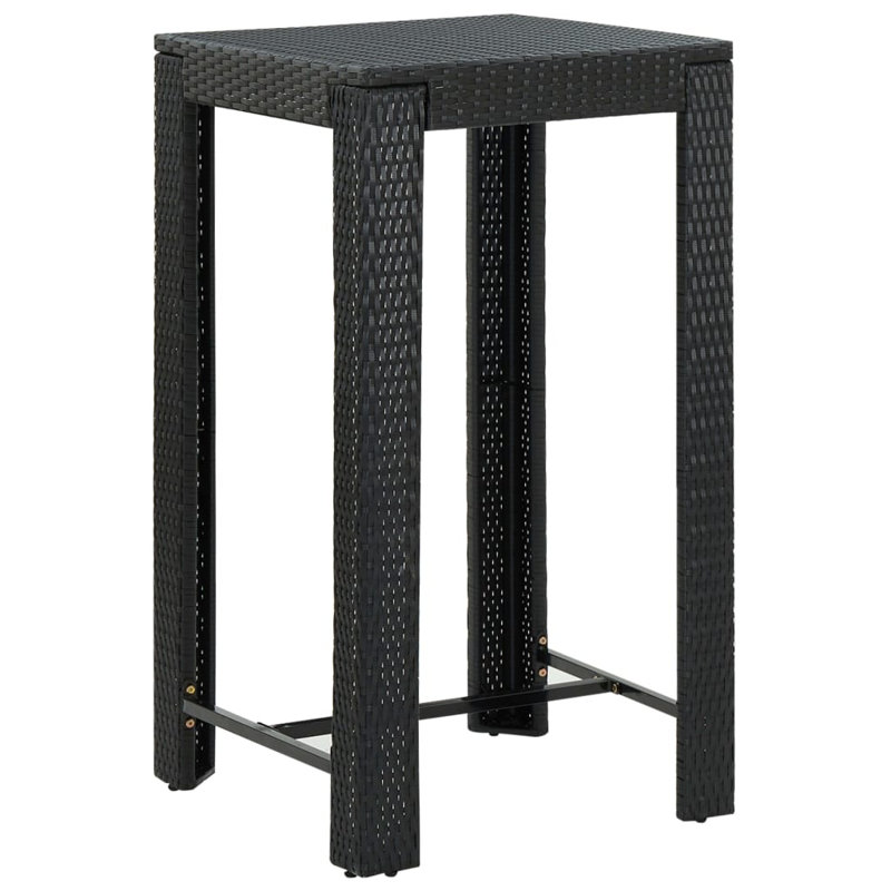 Rattan Outdoor Bar Table, Black, 14" W x 69" L x 43.5" H
