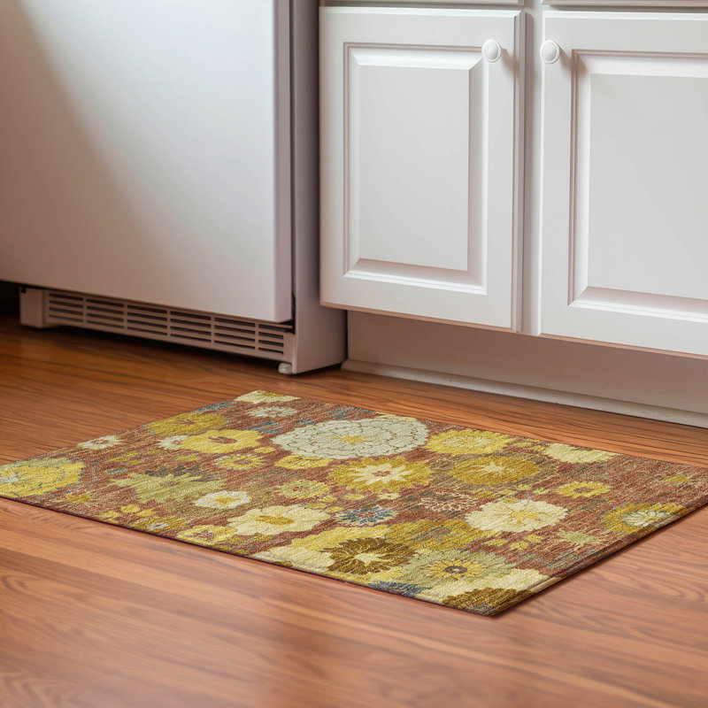 Tapis floral lavable à la machine de qualité supérieure Mayfield AMF2294, Terre cuite, 2 pi 6 po x 3 pi 10 po