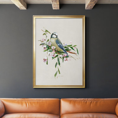 «Spring Song Blue Bird», peinture sur toile encadrée