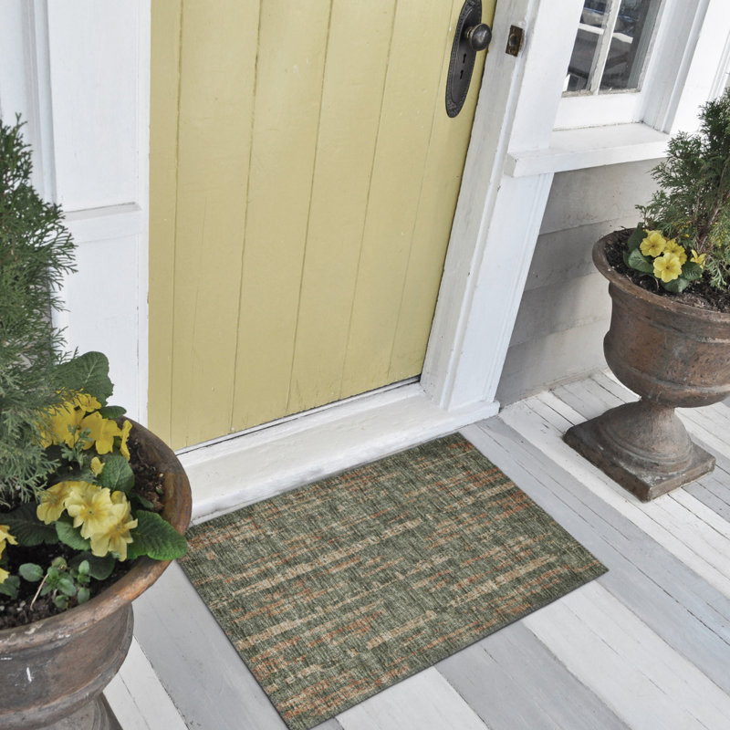 Green Abstract Chenille Flat Woven Non-slip Rug 1'8" x 2'6"