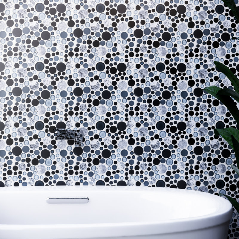 Bubble Art 10.5" x 10.5" Random Marble Look Mosaic Wall Tile, Grey