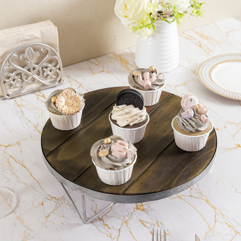 Wrought Studio™ Einike Rustic Galvanized Metal Cake Stand | Wayfair
