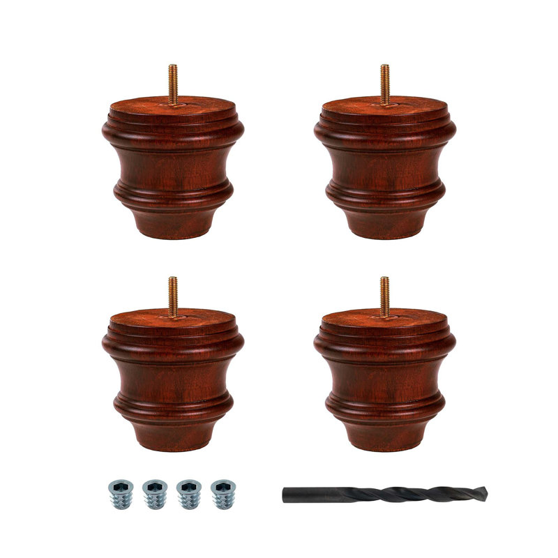 4.25-Inch Cherry Rubberwood Bun Foot Sofa Legs, Pack of 4