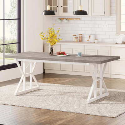 Table de salle à manger Farmhouse pour 6 personnes, table de cuisine rectangulaire rustique avec pieds en métal à tréteaux en X, table de salle à manger en bois pour la salle à manger