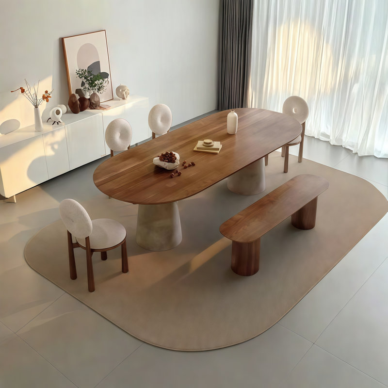 Table de salle à manger brune et ovale en bois massif, H 29,5 po x L 86,6 po x l 35,4 po