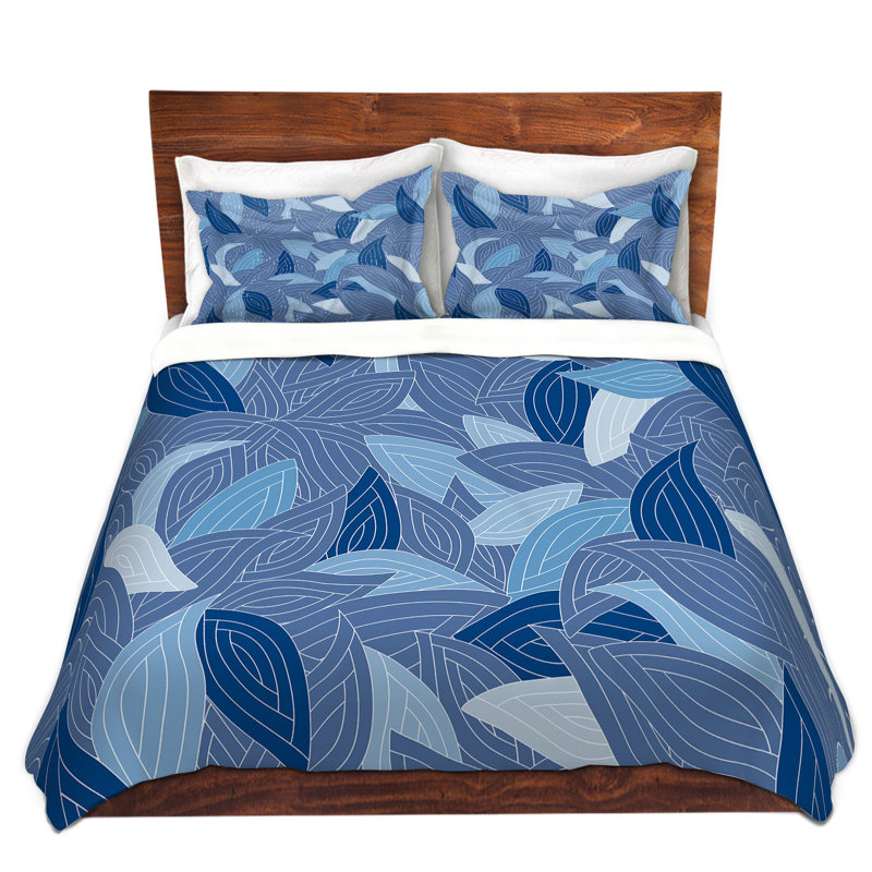  Housses de couette en microfibre Julia Grifol à feuilles bleues II, Housse de couette pour grand lit et 2 taies décor
