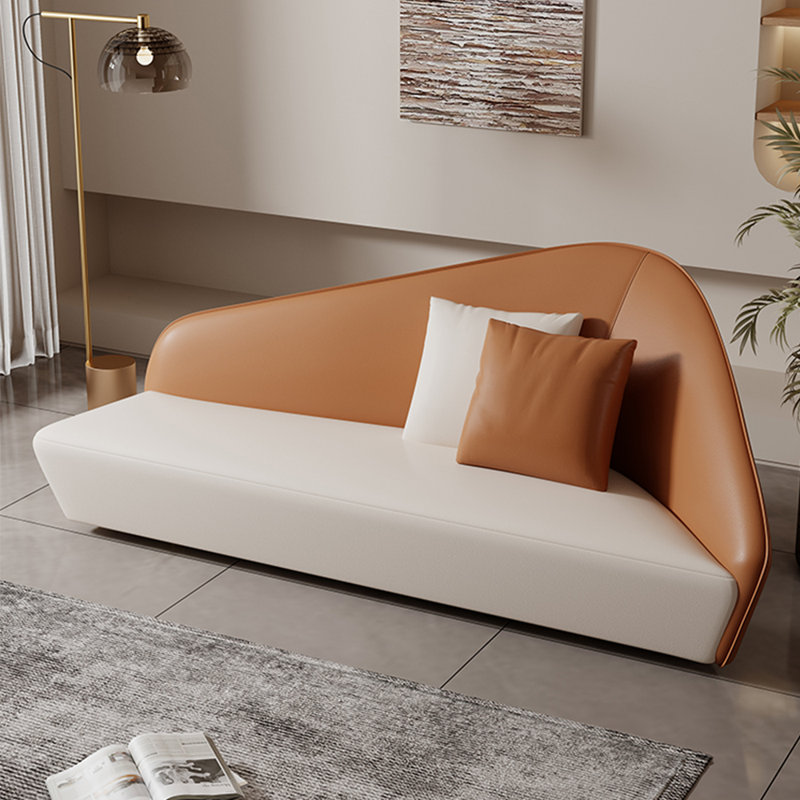 Méridienne moderne en cuir synthétique, Beige / orange, Accoudoir à droite (vu de face)