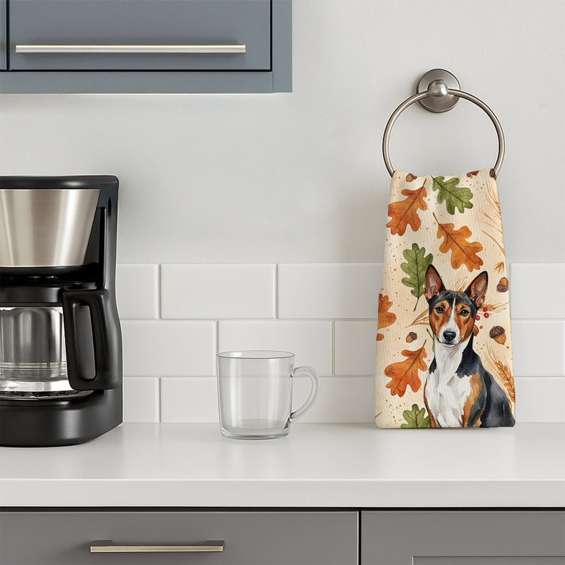 Serviette de cuisine tricolore et blanche Basenji Heirloom, Tricolor and White Basenji